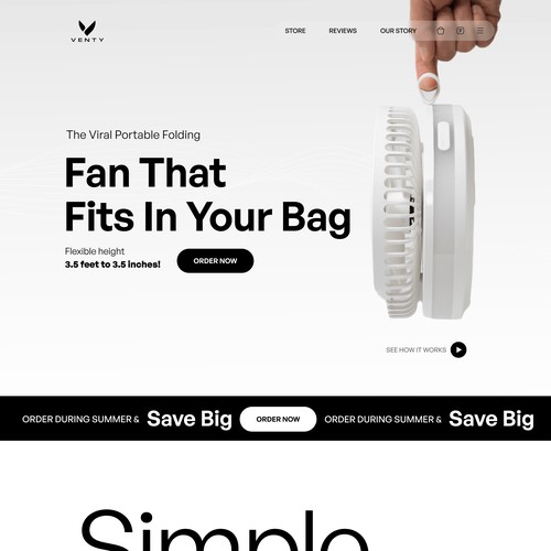 Venty fan Landing page design concept 
