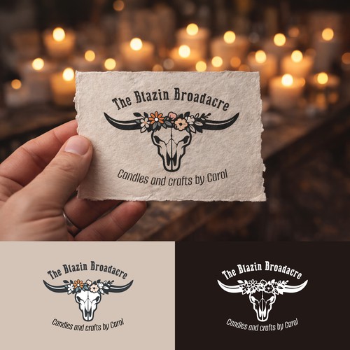 Rustic western badge — floral skull emblem