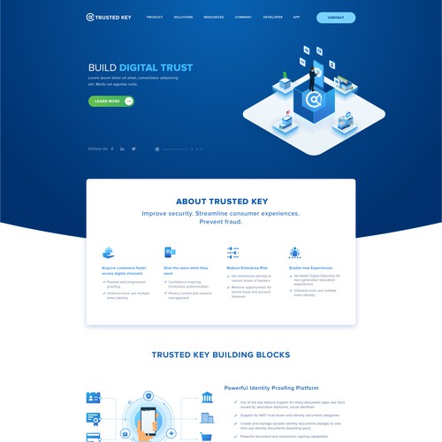 Home page for technology startup