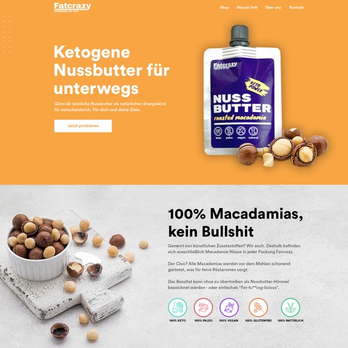 Landing page design for food startup