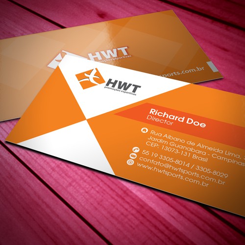 Business card proposal for HWT Promoções Esportivas.