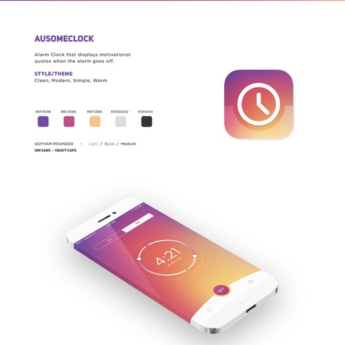 Create a Simple, Clean, Modern, Warm Alarm Clock iOS App