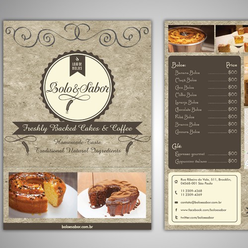 Create the next postcard or flyer for Bolo & Sabor