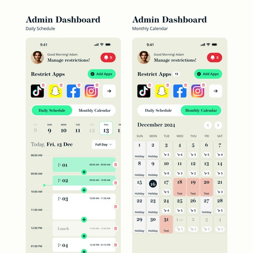 Students Apps Control and School Schedule