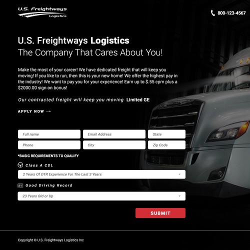 Landing Page Design for Drivers Recruiting