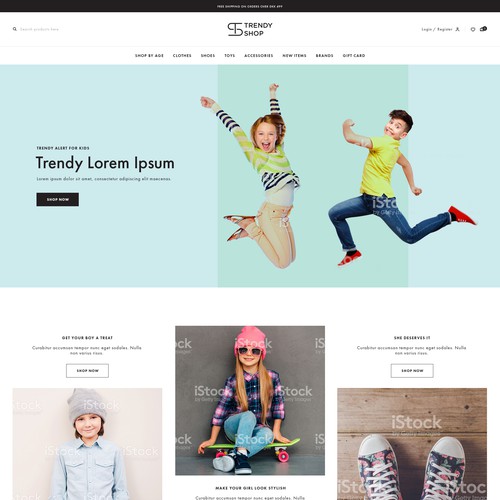 Homepage design for kids fashion clothes store in Denmark