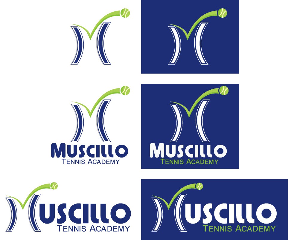 logo for Muscillo Tennis Academy (Logo is for the M, then maybe two options with logo used as start of name and then also logo b