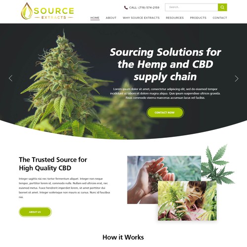 Homepage Design for Cannabis CBD Oil Extraction Startup