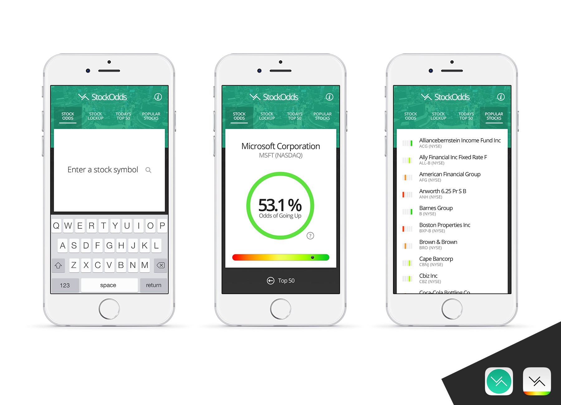 StockOdds App Design - An app that tells investors the odds a stock
will go up.