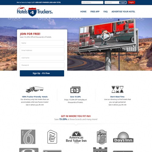 Hotel4Truckers Landing Page