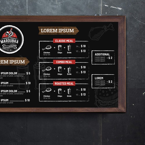 Menu board for a fast food restaurant