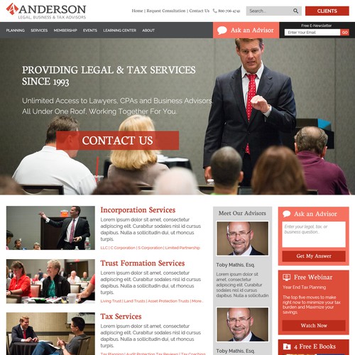 Redesign a more modern home page of a successful legal and tax practice