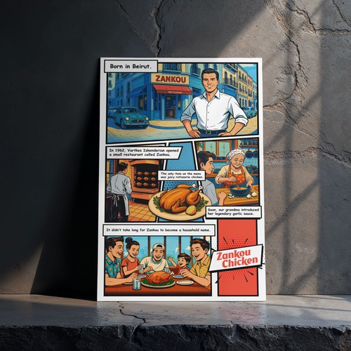 Retro Comic Poster Design – Zankou Chicken Story