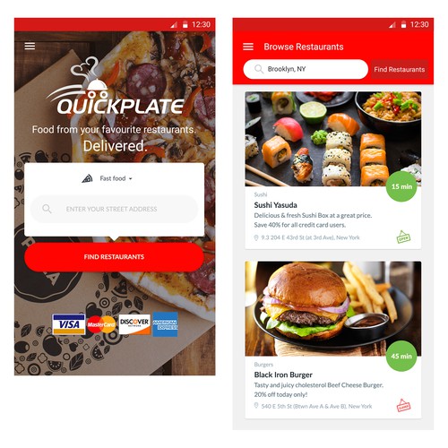 QuickPlate Mobile App Design for delivery service