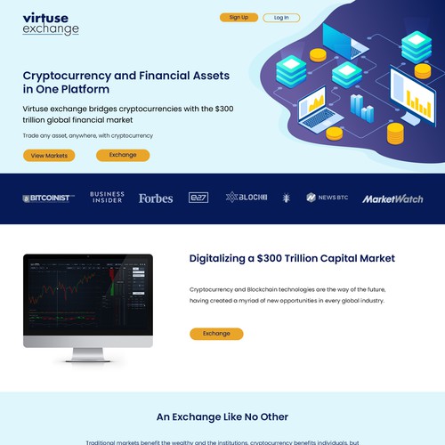 Virtuse exchange landing page design