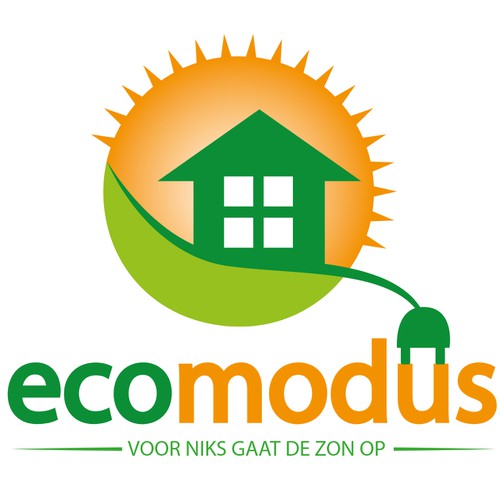 Combineer handelsnaam Ecomodus met zon, elektriciteit en een huis.