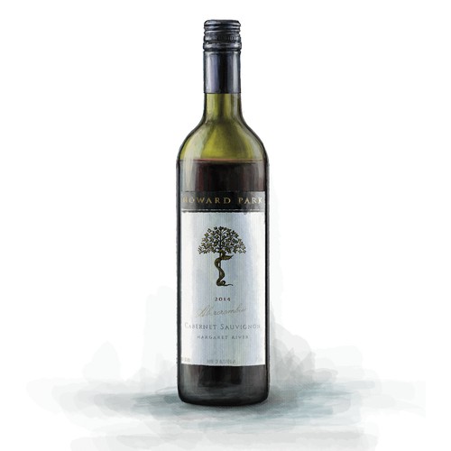 Design a vintage photorealistic illustration of a bottle for a wine company