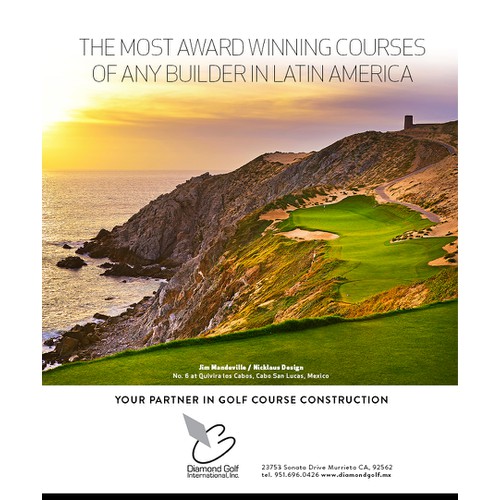 Create a magazine ad for Diamond Golf (golf course construction company)