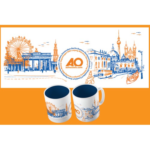 Create a mind-blowing mug design for a hostel chain