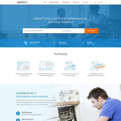Home appliances repair online services landing page 