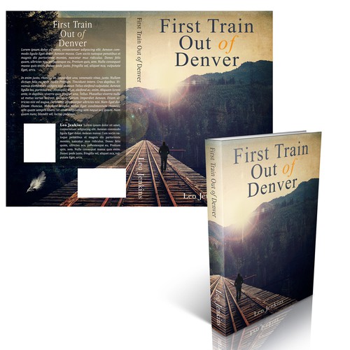 Create an intelligent, thought provoking cover for my new book, "First Train Out of Denver"