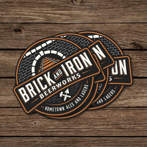 Emblem logo for craft brewery with name Brick and Iron