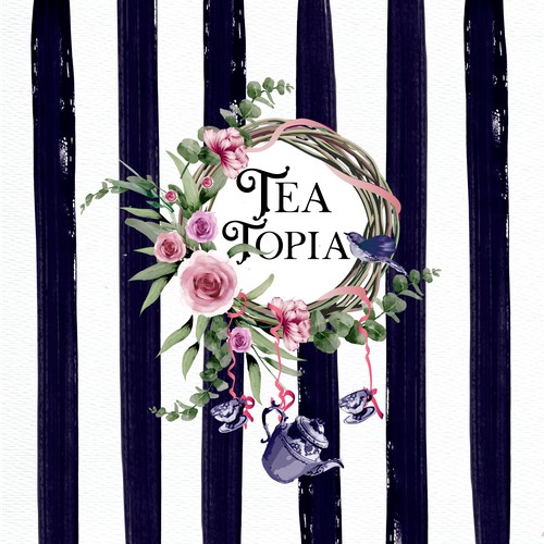 bohemian logo for Tea Topia Tea Salon
