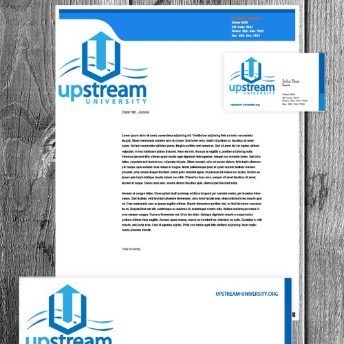 logo and business card for Upstream University