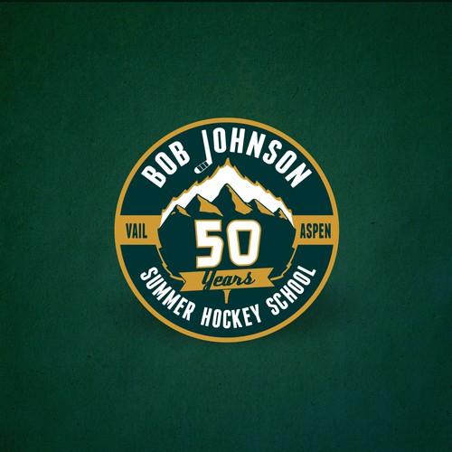 Create a vintage logo for the 50th anniversary of the Bob Johnson Hockey School!