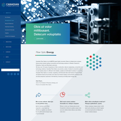 Website for Canadian Fiber Optics Corp.