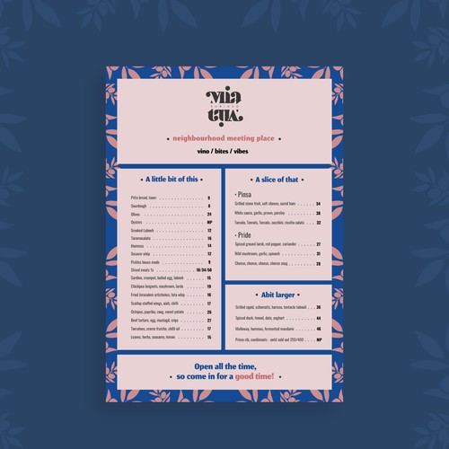 Menu for restaurant 