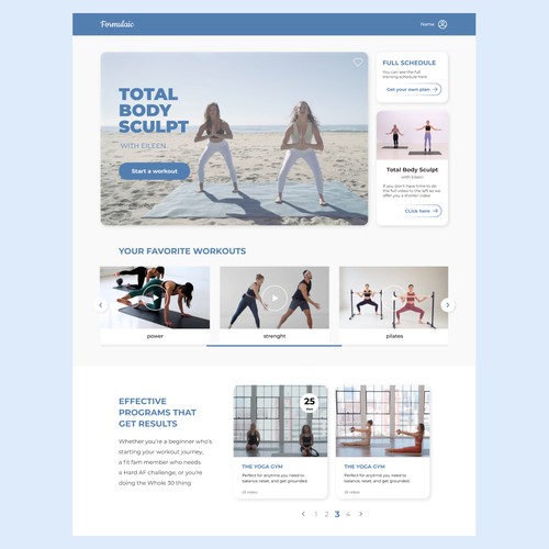Design of landing page for the fitness company