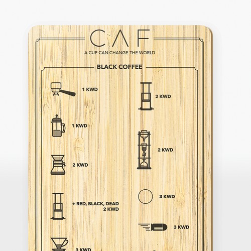 Wooden drink menu concept for coffee house