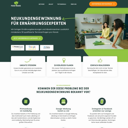 Landingpage für Leadagentur im Ernährungsbereich