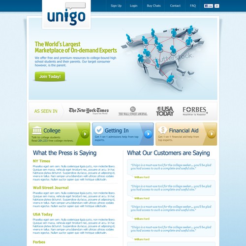 Homepage design for Unigo (Unigo.com)