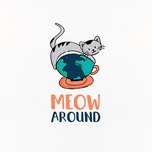 Fun hand drawn cat cafe logo