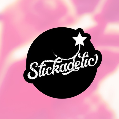 Vibrant tie-dye logo for Stickadelic