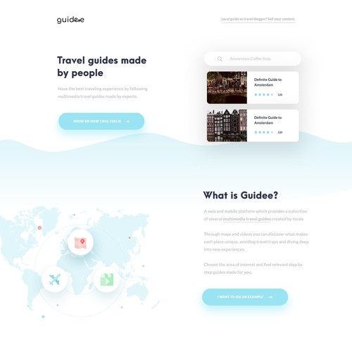 Landing page for travel app Guidee