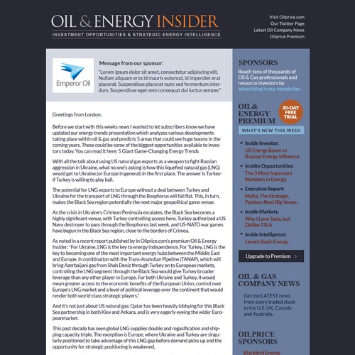 Energy News site e-mail newsletter contest - Read by 50,000 people daily