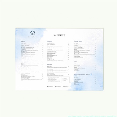 Menu design for beach side restaurant