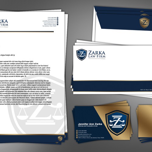 Create a Business Card and Stationery for Zarka Law Firm, PLLC