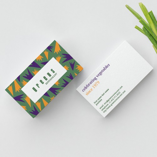 Bright, Happy Business Cards for a Vegetarian Restaurant