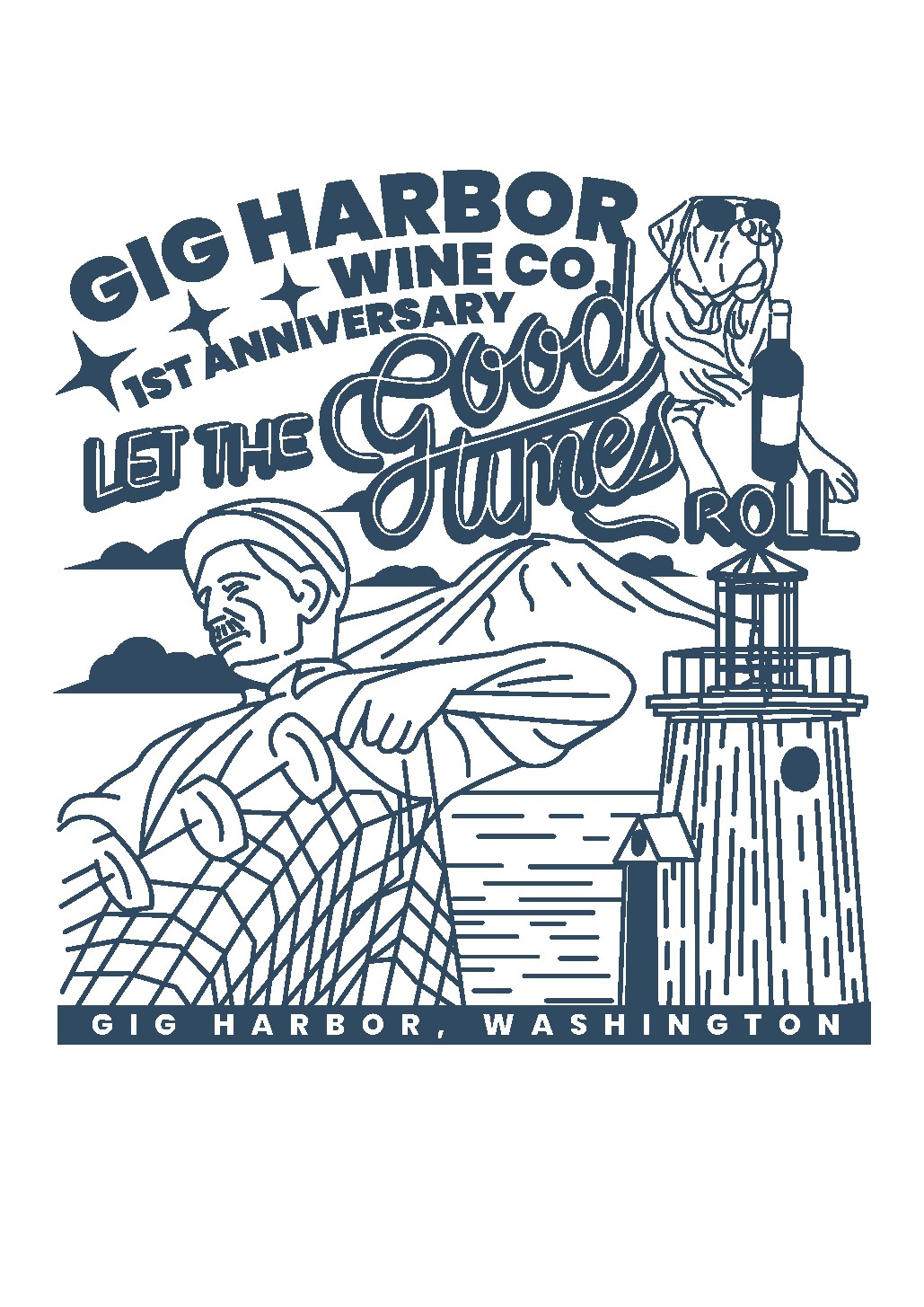 Outline Design Incorporating Local City Landmarks for Winery Anniversary T-shirt
