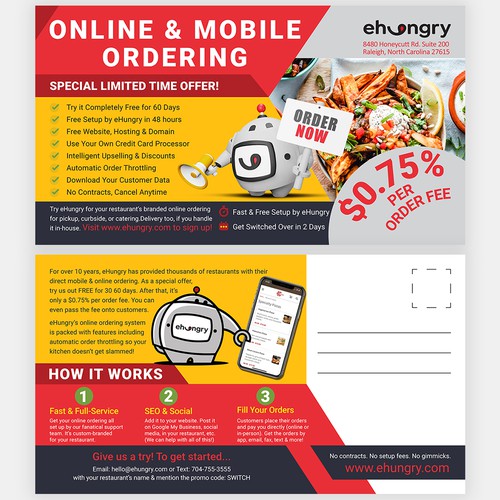 Postcard design for a Restaurant Online Ordering company