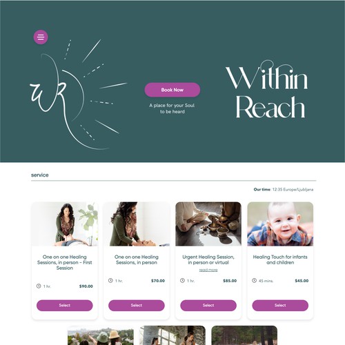 Booking page design for Within Reach webiste