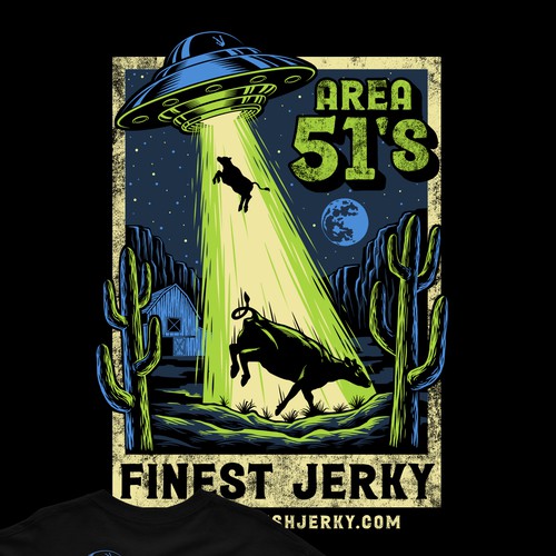 An illustration t-shirt design for ET Fresh Jerky.