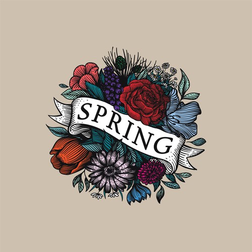 Burst of spring flowers logo for lifestyle products and art store.