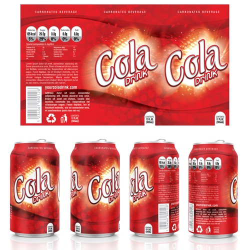 Create a generic 12 oz cola beverage can label for startup company.
