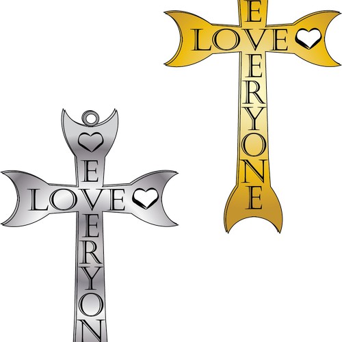 A cross made from the words "LOVE" and "EVERYONE."