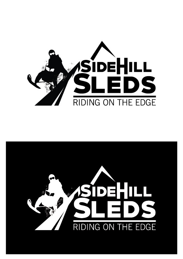 full expression of the snowmobiler side hilling across the mountain